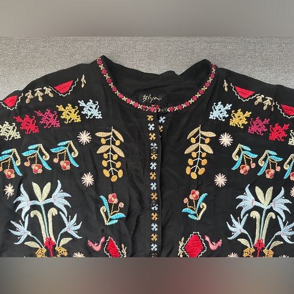 Biya Johnny Was 100% Silk Embroidered Button Down Long Sleeve Kingsley Blouse - Picture 6 of 8